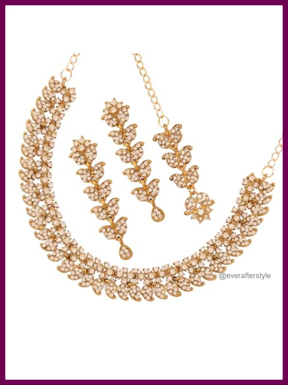 Indian Wedding Jewelry Set Rhinestone Crystal Necklace Extra Long Earrings